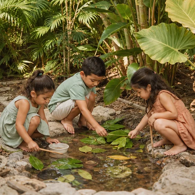 Niños del programa Brote exploran el jardín