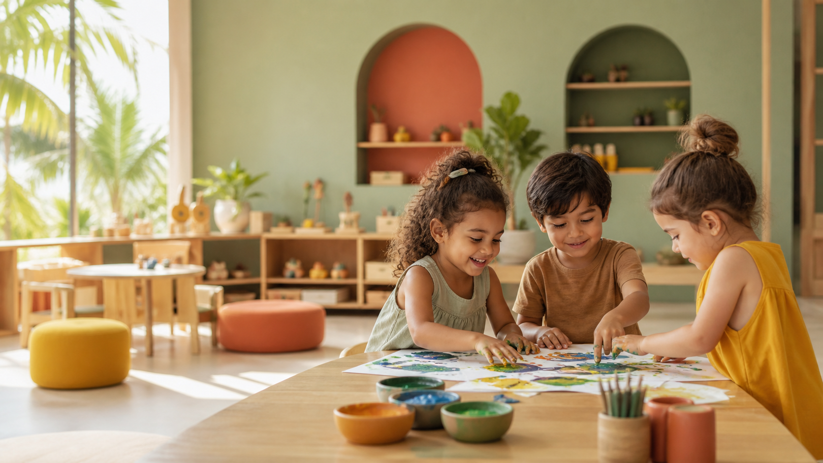 Niñas y niños crean libremente en el aula de Nido Luma
